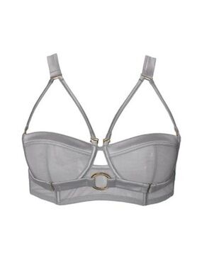 Hamade Activewear Silver Ring Front Strappy Bra 32B Sexy Lingerie Bra NWT